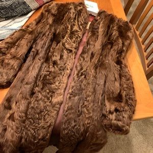 Vintage genuine lamb fur pea coat (knee length)